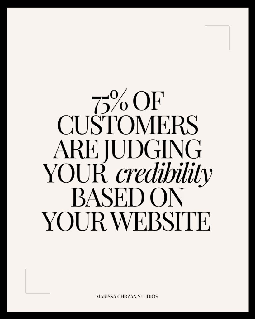 post containing text that 75% of customers are judging your credibility based on your website and how photographers need a professional website design