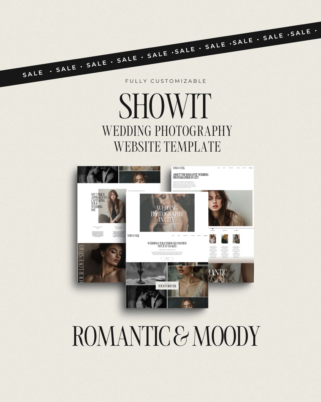 Showit Wedding Photographer Romantic and Moody Website Template